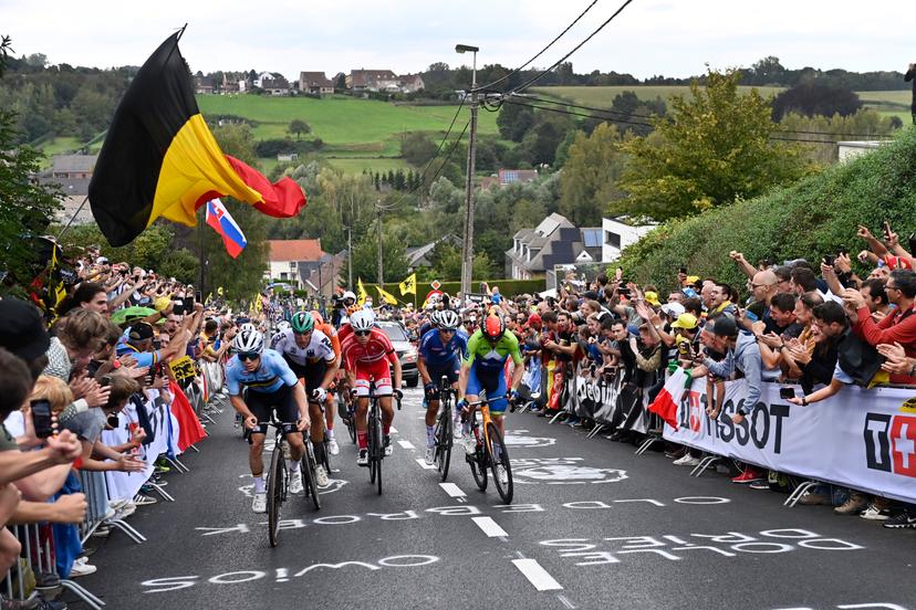 Belgian Remco Evenepoel pictured in action during the elite men road race of the UCI World Championships Road Cycling Flanders 2021, 268,3km from Antwerp to Leuven on Sunday 26 September 2021. The Worlds take place from 19 to 26 September 2021, in several cities in Flanders, Belgium. BELGA PHOTO POOL KRISTOF RAMON