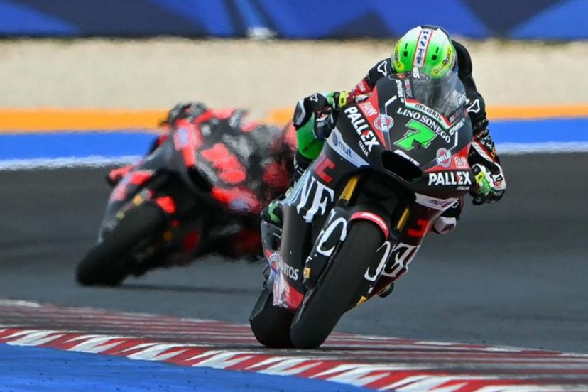 Fantic Racing Lino Sonego team's Belgian Moto2 rider Barry Baltus (R) competes during the Moto2 race as part of the San Marino Moto GP at the Misano World Circuit Marco Simoncelli, in Misano Adriatico, northern Italy, on September 14, 2025.  Andreas SOLARO / AFP