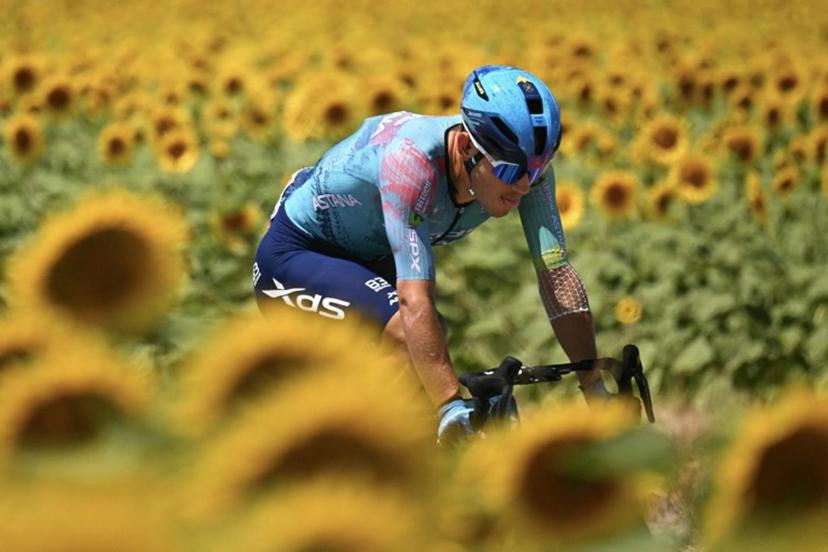 XDS Astana Team's Italian rider Davide Ballerini cycles in a breakaway during the 11th stage of the 112th edition of the Tour de France cycling race, 156.8 km starting and finishing in Toulouse, southwestern France, on July 16, 2025.  Loic VENANCE / AFP