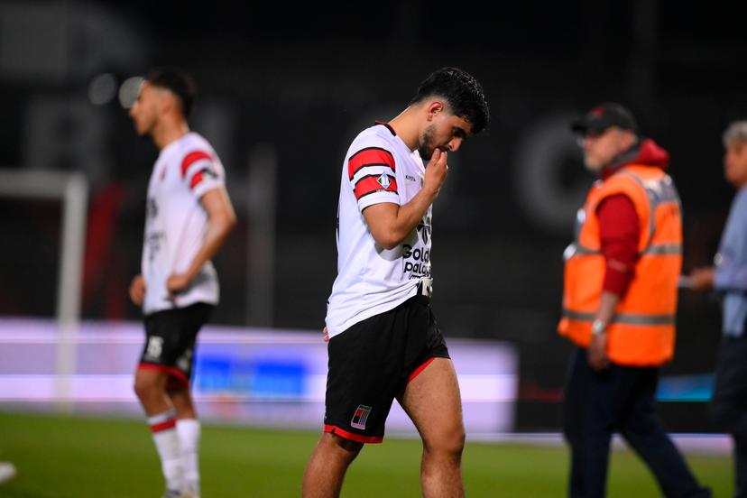 Rwdm's Mohamed El Arouch reacts after a soccer match between RWD Molenbeek and Lommel SK, Friday 11 April 2025 in Brussels, on day 29 of the 2024-2025 'Challenger Pro League' 1B second division of the Belgian championship. BELGA PHOTO JOHN THYS