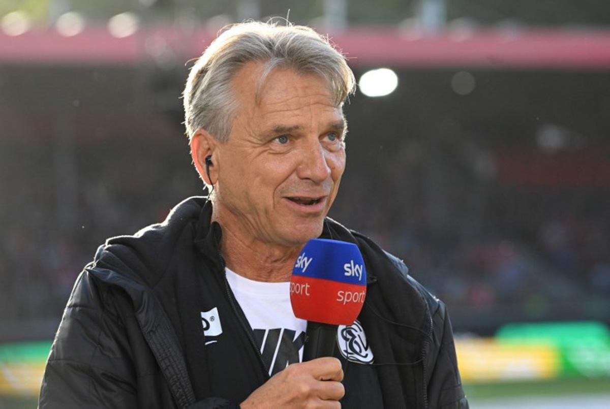 Elversberg's German head coach Horst Steffen gives an interview ahead the German Bundesliga relegation first-leg football match  between FC Heidenheim and SV Elversberg in Heidenheim on May 22, 2025.  THOMAS KIENZLE / AFP
