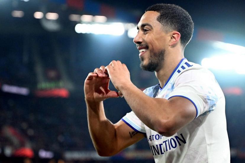 Aston Villa's Belgian midfielder #08 Youri Tielemans celebrates his team's second goal during the UEFA Europa League, league phase, football match between FC Basel and Aston Villa at the St Jakob-Park satdium, in Basel, on December 11, 2025.  SEBASTIEN BOZON / AFP