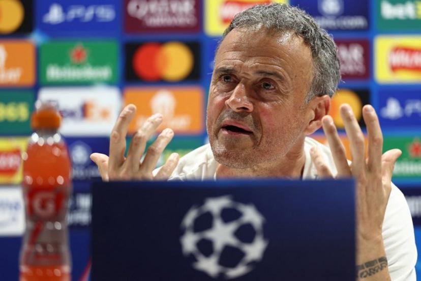 Paris Saint-Germain's Spanish head coach Luis Enrique reacts during a press conference at the Emirates Stadium in London, on April 28, 2025, on the eve of their UEFA Champions League semi-final first leg football match against Arsenal.  FRANCK FIFE / AFP
