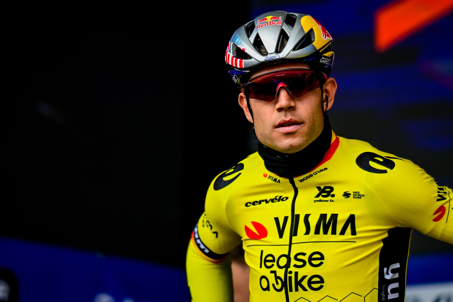 Belgian Wout van Aert of Team Visma-Lease a Bike pictured at the start of the 'E3 Saxo Bank Classic' one day cycling race, 208,8 km from and to Harelbeke, on Friday 28 March 2025. BELGA PHOTO DIRK WAEM