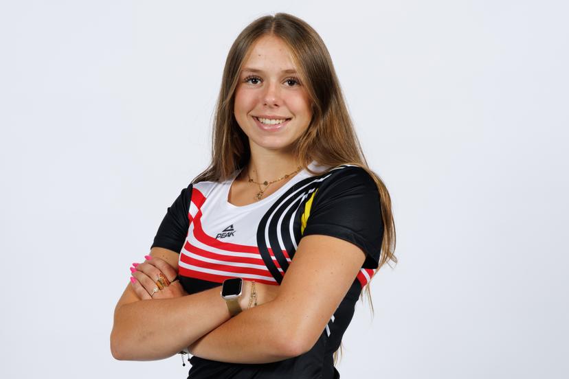 Anna Meeusen poses during a team building of Team Belgium in preparation of the EYOF2025 European Youth Olympics Festival, Tuesday 15 July 2025, in Louvain-La-Neuve. BELGA PHOTO BENOIT DOPPAGNE