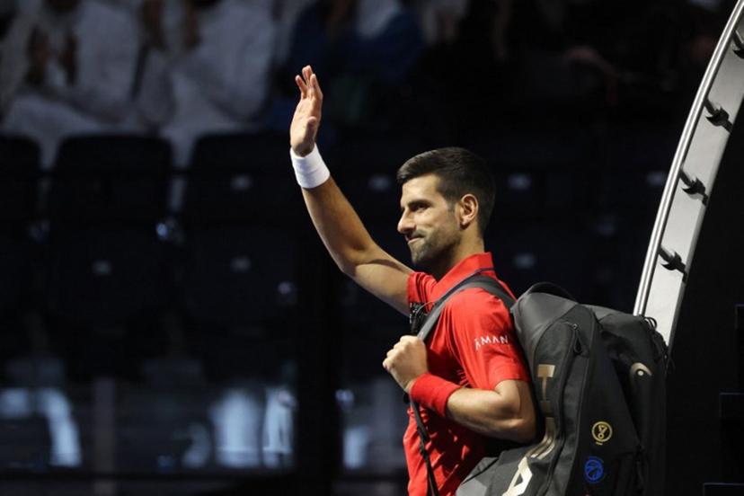 Serbia's Novak Djokovic greets fans ahead of the semi-final of the Six Kings Slam exhibition tennis tournament against Italy's Jannik Sinner in Riyadh on October 16, 2025.  Fayez NURELDINE / AFP