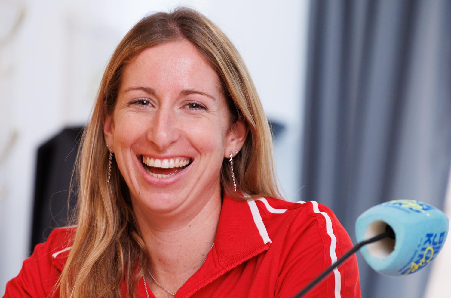 Belgian Magali Kempen answers questions during a press conference of the Belgian tennis players competing in the upcoming Billie Jean King Cup Play-offs, on Thursday 13 November 2025 in Ismaning, Germany. This weekend Belgium will meet Germany and Turkey. PHOTO BENOIT DOPPAGNE