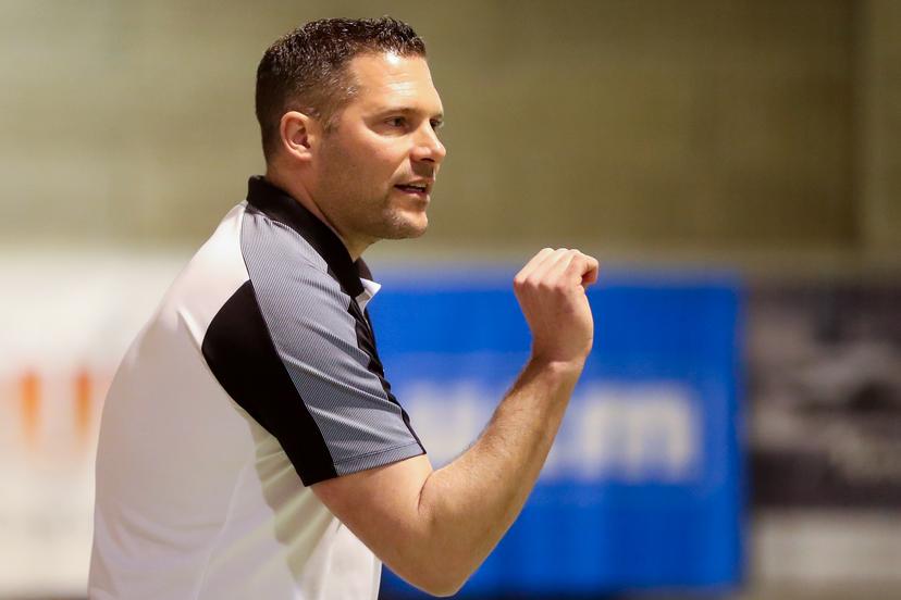 Vise's head coach Douven Korneel pictured during the match between HC Vise and Initia Hasselt in the Bene league handball competition, Saturday 09 March 2019 in Vise. BELGA PHOTO BRUNO FAHY