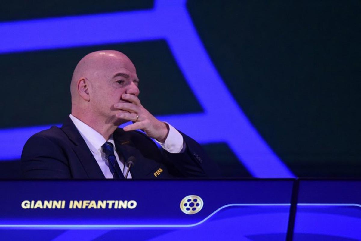 FIFA president Gianni Infantino looks on during the 75th FIFA congress at the CONMEBOL headquarters in Luque, Paraguay, on May 15, 2025. European delegates left Thursday's FIFA Congress in Paraguay in disgust after a delay in the arrival of the head of world football's ruling body, Gianni Infantino, who was on a tour of Saudi Arabia and Qatar with US President Donald Trump. DANIEL DUARTE / AFP