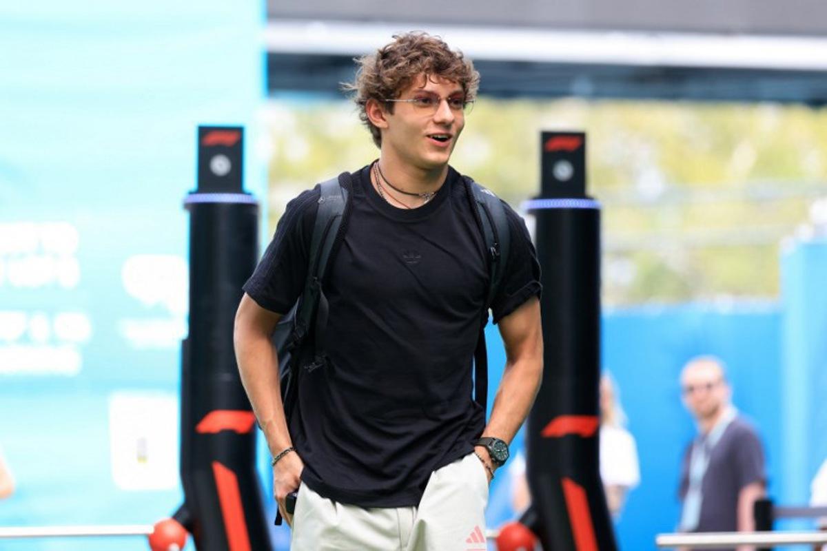 Mercedes' Italian driver Andrea Kimi Antonelli arrives in the paddock ahead of a practice session for the 2025 Miami Formula One Grand Prix at Miami International Autodrome in Miami Gardens, Florida, on May 2, 2025.   CHARLY TRIBALLEAU / AFP