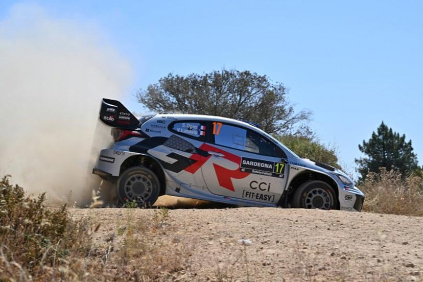 France's Sebastien Ogier and co-driver France's Vincent Landais steer their Toyota GR Yaris Rally1 as they compete in the SS15 special between San Giacomo and Plebi during the 22nd edition of the Rally Italia Sardegna, 6th round of the FIA World Rally Championship (WRC), near Olbia, Sardinia, on June 8, 2025.  Andreas SOLARO / AFP