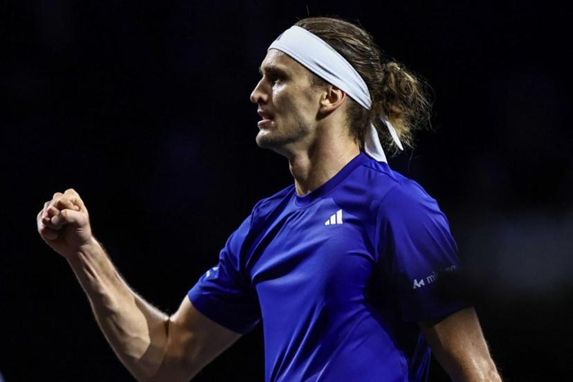 Germany's Alexander Zverev of Team Europe celebrates against USA's Learner Tien of Team World during their 2026 Laver Cup men's singles tennis match, at the O2 Arena in London on September 27, 2026.  Henry Nicholls / AFP