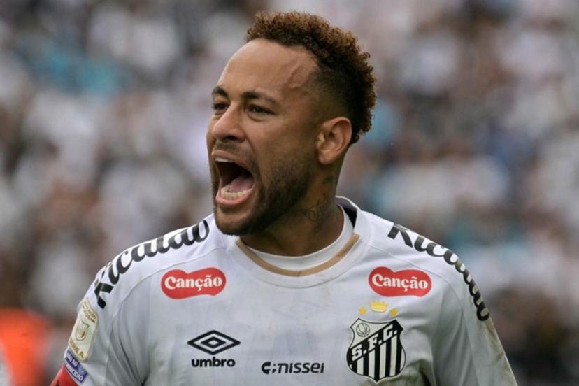 Santos' forward #10 Neymar reacts during the Brazilian league football match between Santos and Coritiba at the Neo Quimica Arena in Sao Paulo, Brazil, on May 17, 2026.  NELSON ALMEIDA / AFP