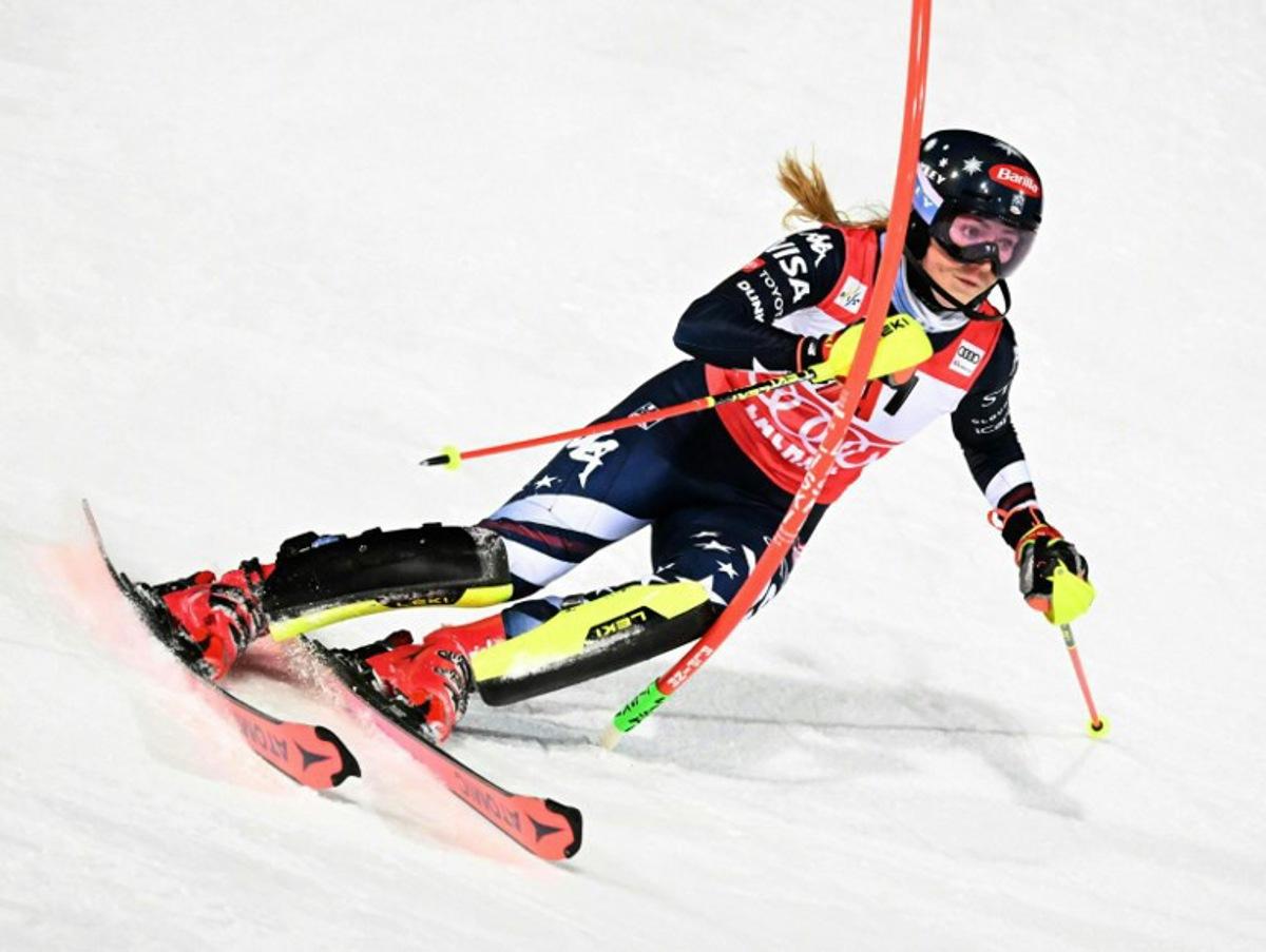 US' Mikaela Shiffrin competes during the women's slalom race of the FIS Alpine Ski World Cup in Flachau, Austria, on January 13, 2026.  BARBARA GINDL / APA / AFP