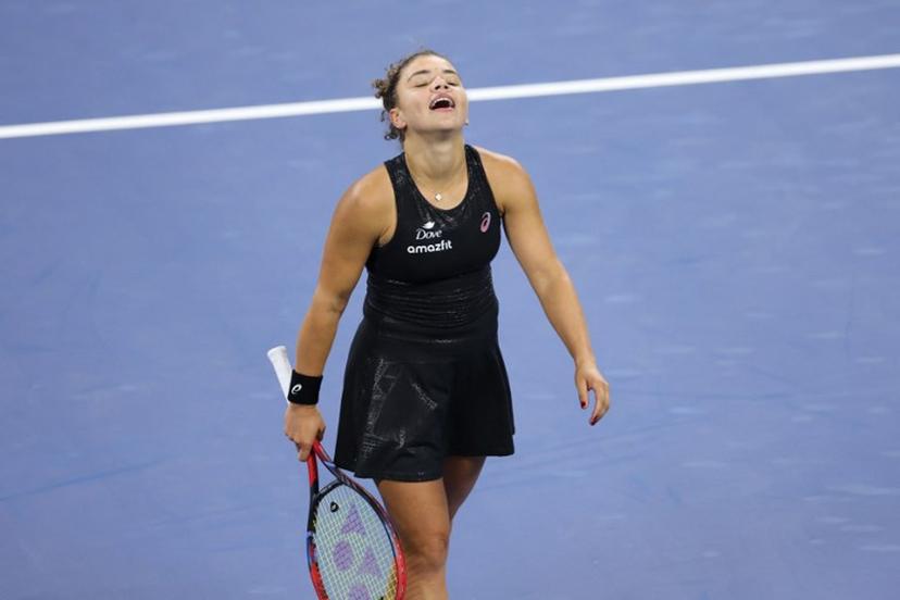 Italy's Jasmine Paolini celebrates after winning her women's singles first round tennis match against Australia's Destanee Aiava on day one of the US Open tennis tournament at the USTA Billie Jean King National Tennis Center in New York City, on August 24, 2025.  CHARLY TRIBALLEAU / AFP