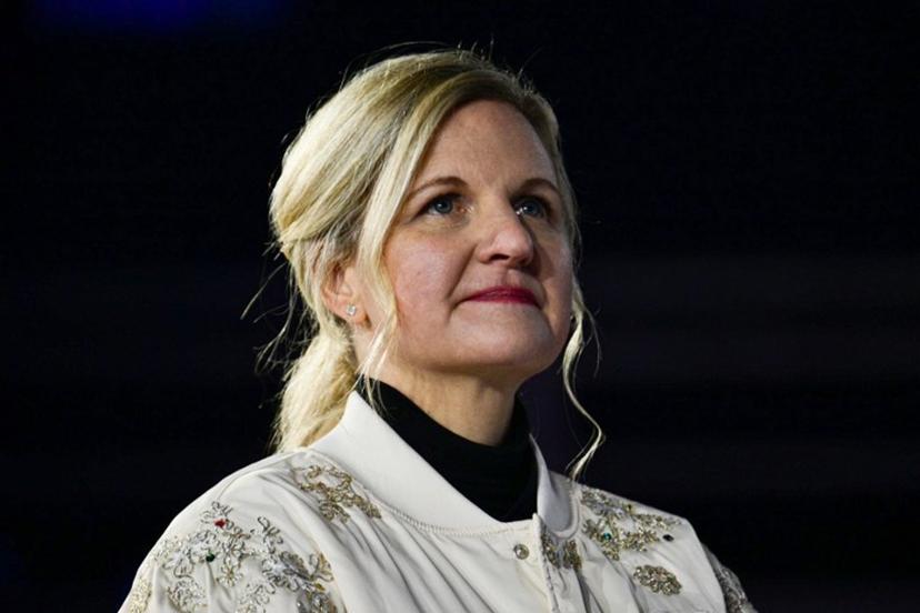 President of the International Olympic Committee (IOC) Kirsty Coventry attends the podium cveremony for the men's cross country 50km mass start final event of the Milano Cortina 2026 Winter Olympic Games, within the games' closing ceremony at the Verona Arena in Verona on February 22, 2026.  Stefano RELLANDINI / AFP
