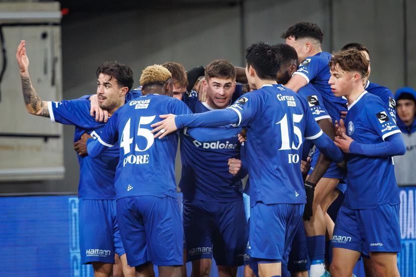 Gent's Maksim Paskotsi celebrates after scoring during a soccer match between KAA Gent and KVC Westerlo, Saturday 27 December 2025 in Gent, on day 20 of the 2025-2026 'Jupiler Pro League' first division of the Belgian championship. BELGA PHOTO KURT DESPLENTER