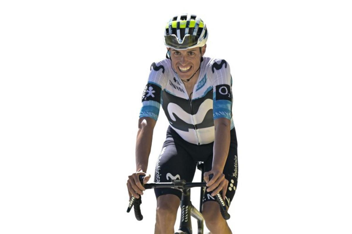 Movistar Team's Spanish rider Enric Mas cycles to the finish line of the 16th stage of the 112th edition of the Tour de France cycling race, 171.5 km between Montpellier and Mont Ventoux, southern France, on July 22, 2025.  Loic VENANCE / AFP