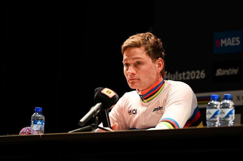 Dutch Mathieu van der Poel pictured during a press conference after the UCI Cyclocross World Championships, on Sunday 01 February 2026, in Hulst, The Netherlands. BELGA PHOTO ELIAS ROM