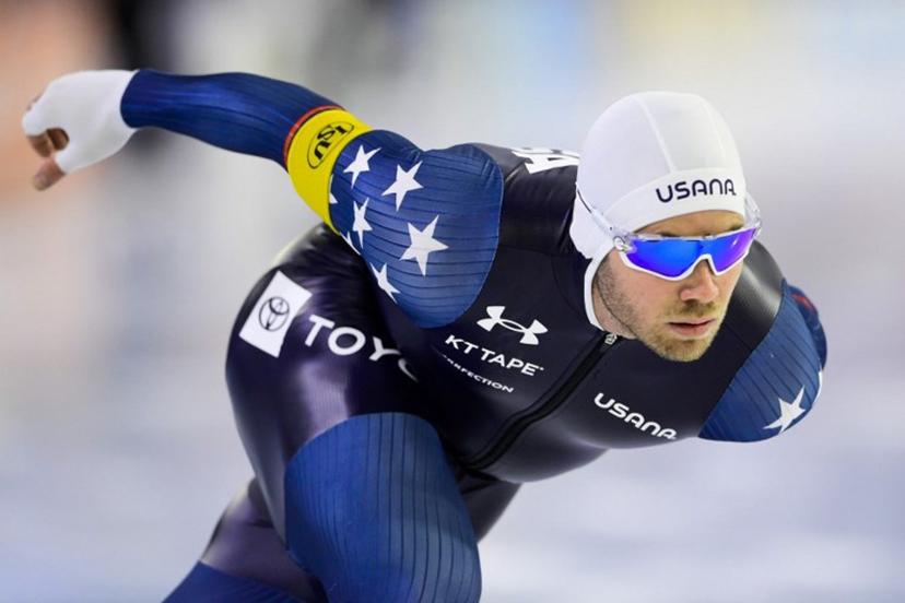 US Joey Mantia competes in the 1500 meters Speed Skating World Cup Final at Thialf in Heerenveen on March 13, 2022.  Olaf Kraak / ANP / AFP