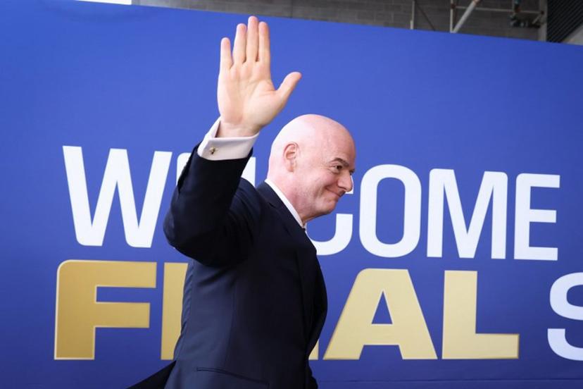 FIFA President Gianni Infantino waves as he arrives for the 2026 World Cup football tournament final match between Spain and Argentina at the New York/New Jersey Stadium in East Rutherford on July 19, 2026.   CHARLY TRIBALLEAU / AFP