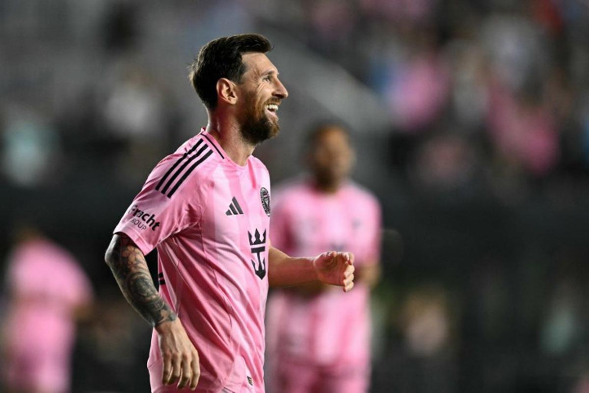Inter Miami's Argentine forward #10 Lionel Messi celebrates scoring his team's third goal during the Major League Soccer (MLS) playoff football match between Inter Miami and Nashville SC at Chase Stadium in Fort Lauderdale, Florida on October 24, 2025.  Chandan Khanna / AFP