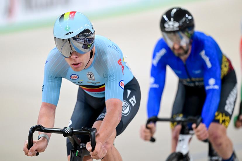 Belgian Jules Hesters pictured in action during the men's Elimination qualifications at the first day of the 2026 UEC Track Elite European Championships, in Konya, Turkey, Sunday 01 February 2026. The European Championships take place from 01 to 05 February 2026. BELGA PHOTO DIRK WAEM