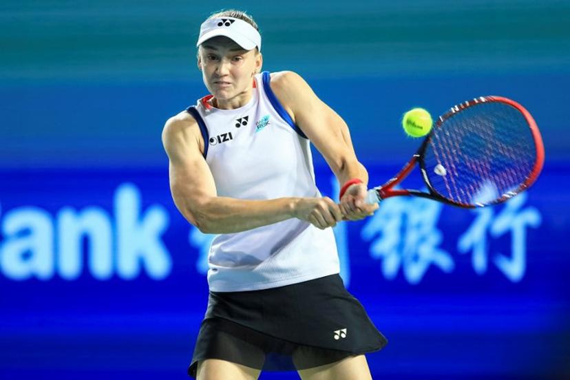 Kazakhstan's Elena Rybakina hits a return to Poland's Katarzyna Kawa during their women's singles quarter-final match at the Ningbo Open tennis tournament in Ningbo, China's eastern Zhejiang province on October 23, 2026.  CN-STR / AFP