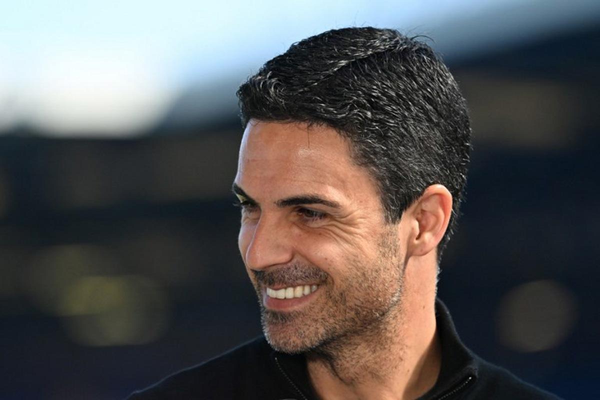 Arsenal's Spanish manager Mikel Arteta smiles ahead of the English Premier League football match between Everton and Arsenal at Goodison Park in Liverpool, north west England on April 5, 2025.  ANDY BUCHANAN / AFP