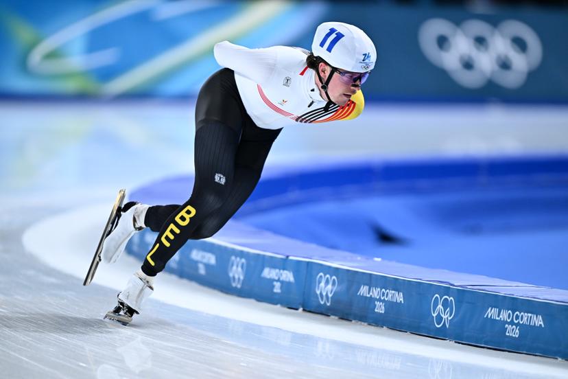 Belgian speed skater Indra Medard pictured in action during the final of the mass start men Speed Skating at the Milano Cortina 2026 Olympic Winter Games, on Saturday 21 February 2026 in Milan, Italy. The XXV Winter Olympics take place from 6 to 22 February 2026 in Italy. BELGA PHOTO JASPER JACOBS