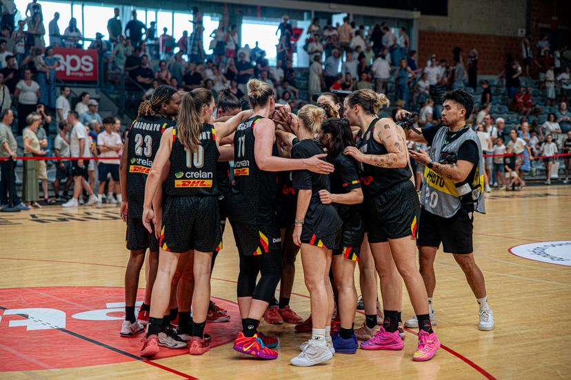 Belgian Cats' players pictured after a friendly basketball match between Belgian national women's team the Belgian Cats and Italy, in Kortrijk on Saturday 15 August 2026. The Cats are preparing the world cup in Germany in September. BELGA PHOTO EMILE WINDAL