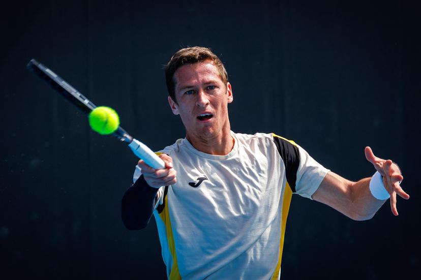 Belgium's Kimmer Coppejans pictured in action during a third round qualifying match in the men's singles against USA's Svajda at the Australian Open, Melbourne Park, Melbourne on Thursday 15 January 2026.  BELGA PHOTO PATRICK HAMILTON  --- BENELUX ONLY   ---