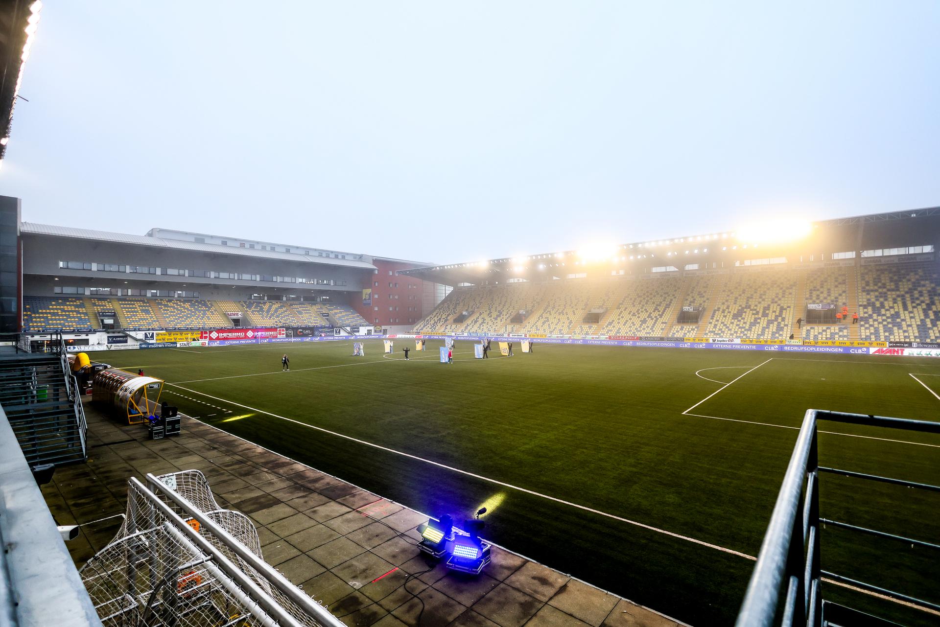 this picture shows the Daio Wasabi Stayen stadium prior to a soccer match between Sint-Truidense VV and Standard de Liege, Sunday 19 January 2025 in Sint-Truiden, on day 22 of the 2024-2025 season of the 'Jupiler Pro League' first division of the Belgian championship. BELGA PHOTO BRUNO FAHY