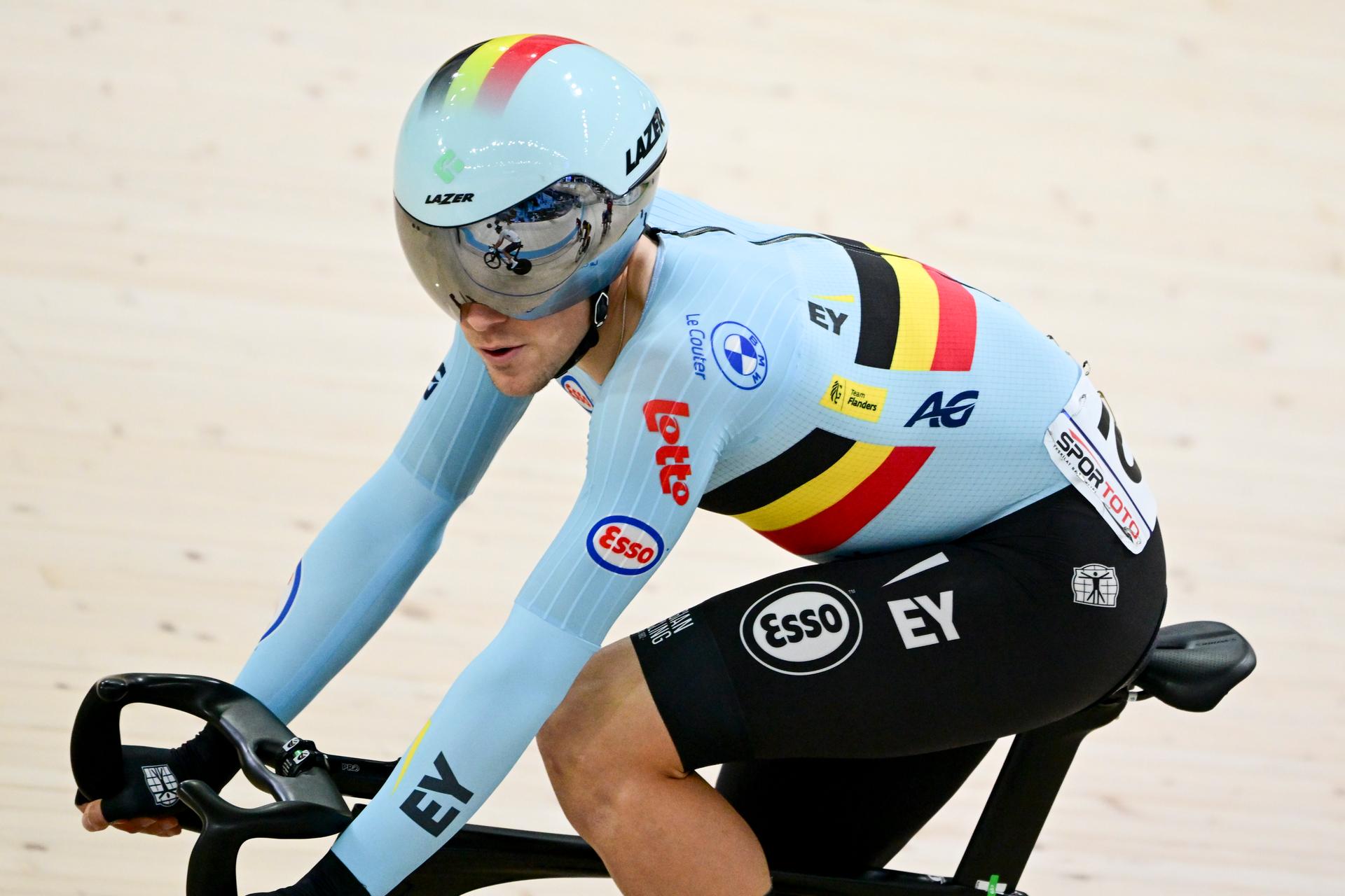 Belgian Milan Van den Haute pictured in action during the men's Omnium qualifications on day 4 of the 2026 UEC Track Elite European Championships, in Konya, Turkey, Wednesday 04 February 2026.The European Championships take place from 01 to 05 February 2026. BELGA PHOTO DIRK WAEM