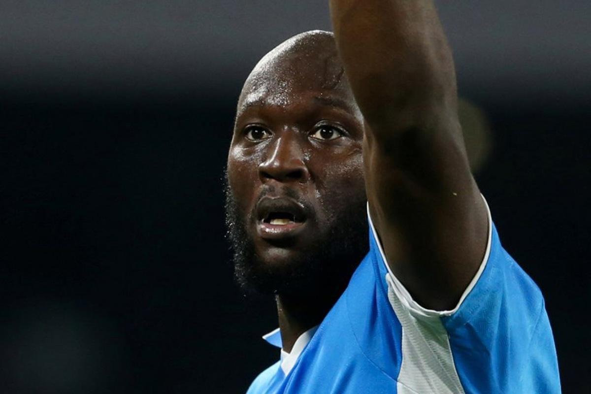 Napoli's Belgian forward #11 Romelu Lukaku celebrates after scoring a goal during the Italian Serie A football match between Napoli and AC Milan at the Stadio Diego Armando Maradona in Naples, on March 30, 2025.  CARLO HERMANN / AFP