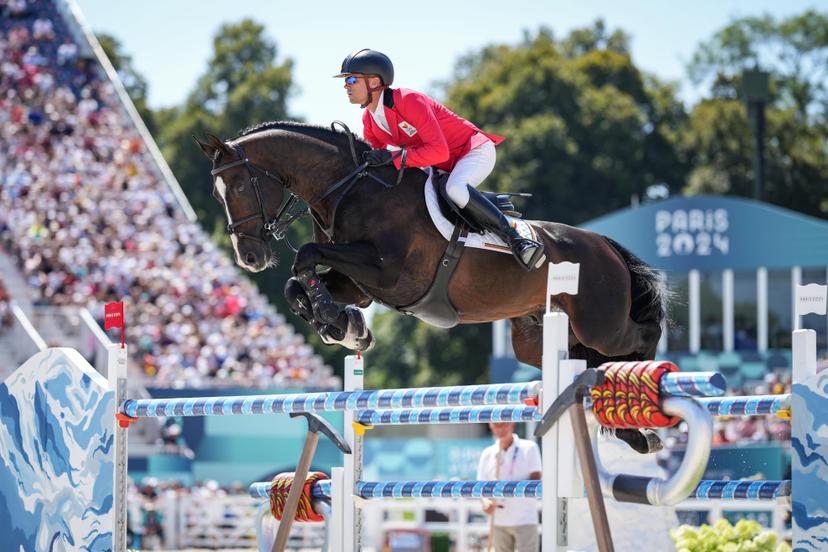 Jerome GUERY riding QUEL HOMME DE HUS during the Equestrian - Paris Olympic Games 2024 - Day 10 at Chateau de Versailles on August 5, 2024 in Versailles, France. (Photo by Pierre Costabadie/Icon Sport) - BENELUX ONLY