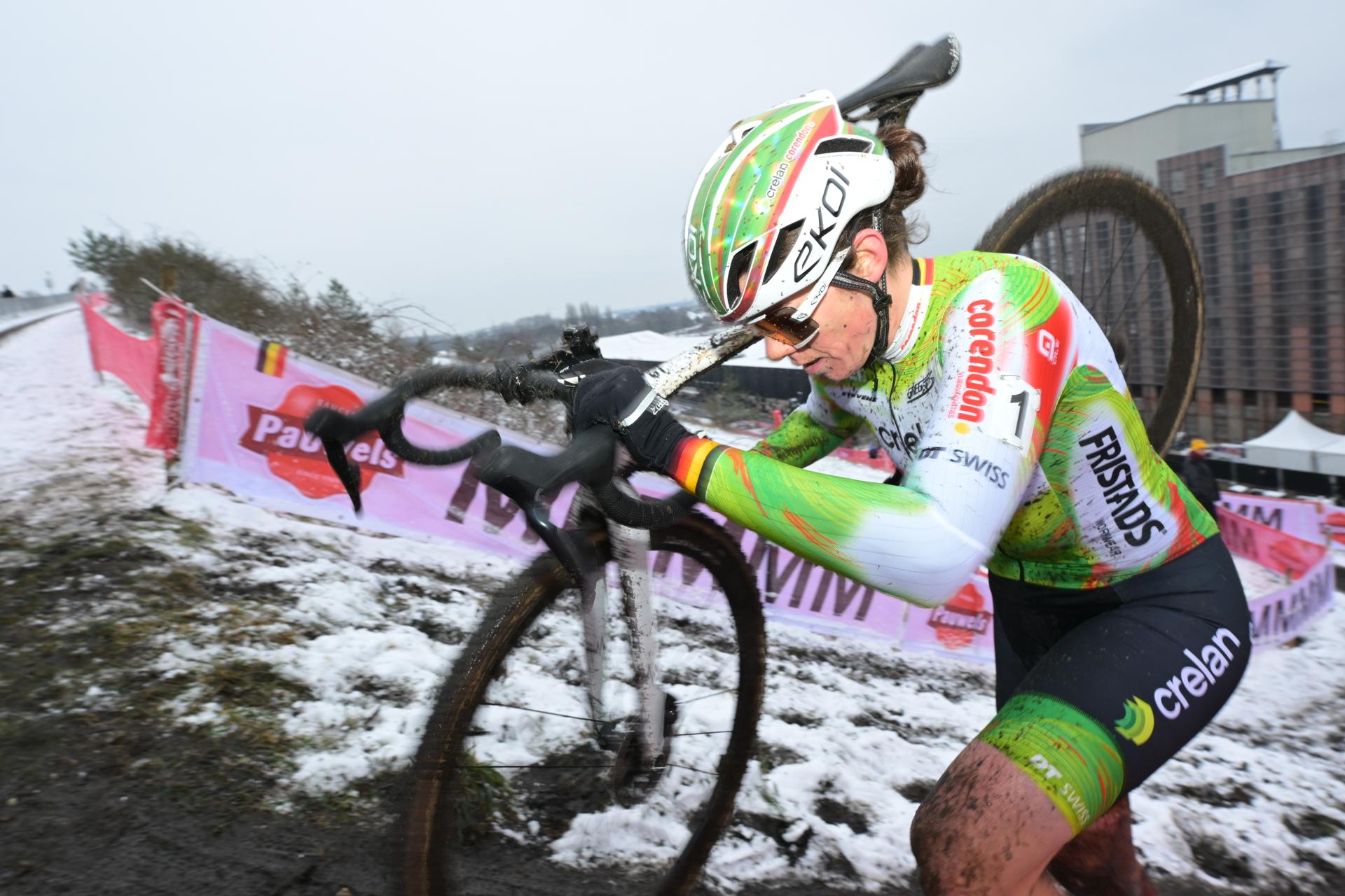 Belgian Marion Norbert Riberolle pictured in action during the Women elite race at the Belgian Cyclocross Championships in Beringen on Saturday 10 January 2026. BELGA PHOTO DAVID PINTENS