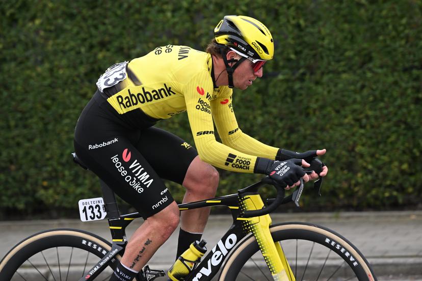 Italy's Filippo Fiorelli of Team Visma-Lease a Bike pictured in action during the 78th edition of the men elite race of the Kuurne-Brussels-Kuurne one day cycling race, 195 km from Kuurne to Kuurne via Brussels, Sunday 01 March 2026.  BELGA PHOTO POOL TOMAS SISK