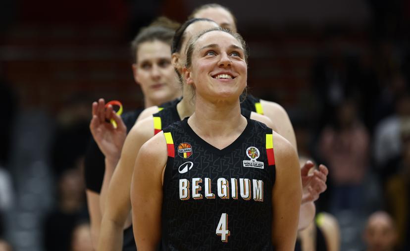 Belgian Cats' players pictured at the start of a basket game between Brazil and Belgium's national team Belgian Cats, in Wuhan, China, on Wednesday 11 March 2026, the first day (of 5) of the qualifications phase for the World Cup Basket tournament. BELGA PHOTO NIKOLA KRSTIC