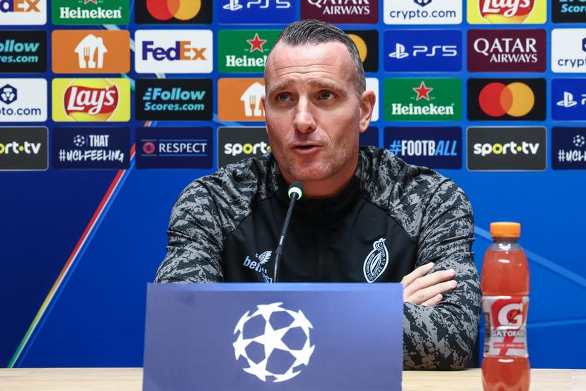 Club's head coach Nicky Hayen pictured during a press conference of Belgian soccer team Club Brugge KV, on Tuesday 25 November 2025 in Westkapelle. The team is preparing for tomorrow's game against Portuguese Sporting CP, on day five of the League phase of the UEFA Champions League tournament. BELGA PHOTO BRUNO FAHY
