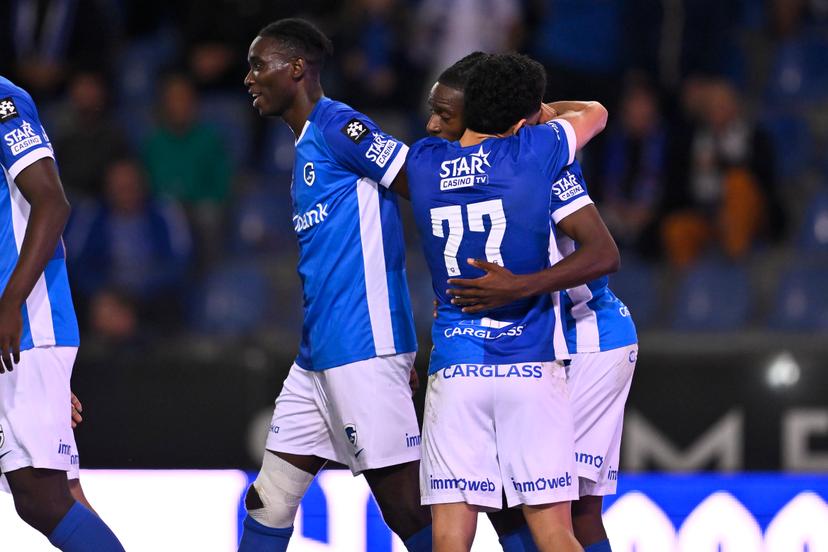 Genk's Joris Kayembe celebrates after scoring during a soccer match between KRC Genk and SK Beveren, Friday 28 August 2026 in Genk, on day 4 of the 2026-2027 'Jupiler Pro League' first division of the Belgian championship. BELGA PHOTO JOHAN EYCKENS