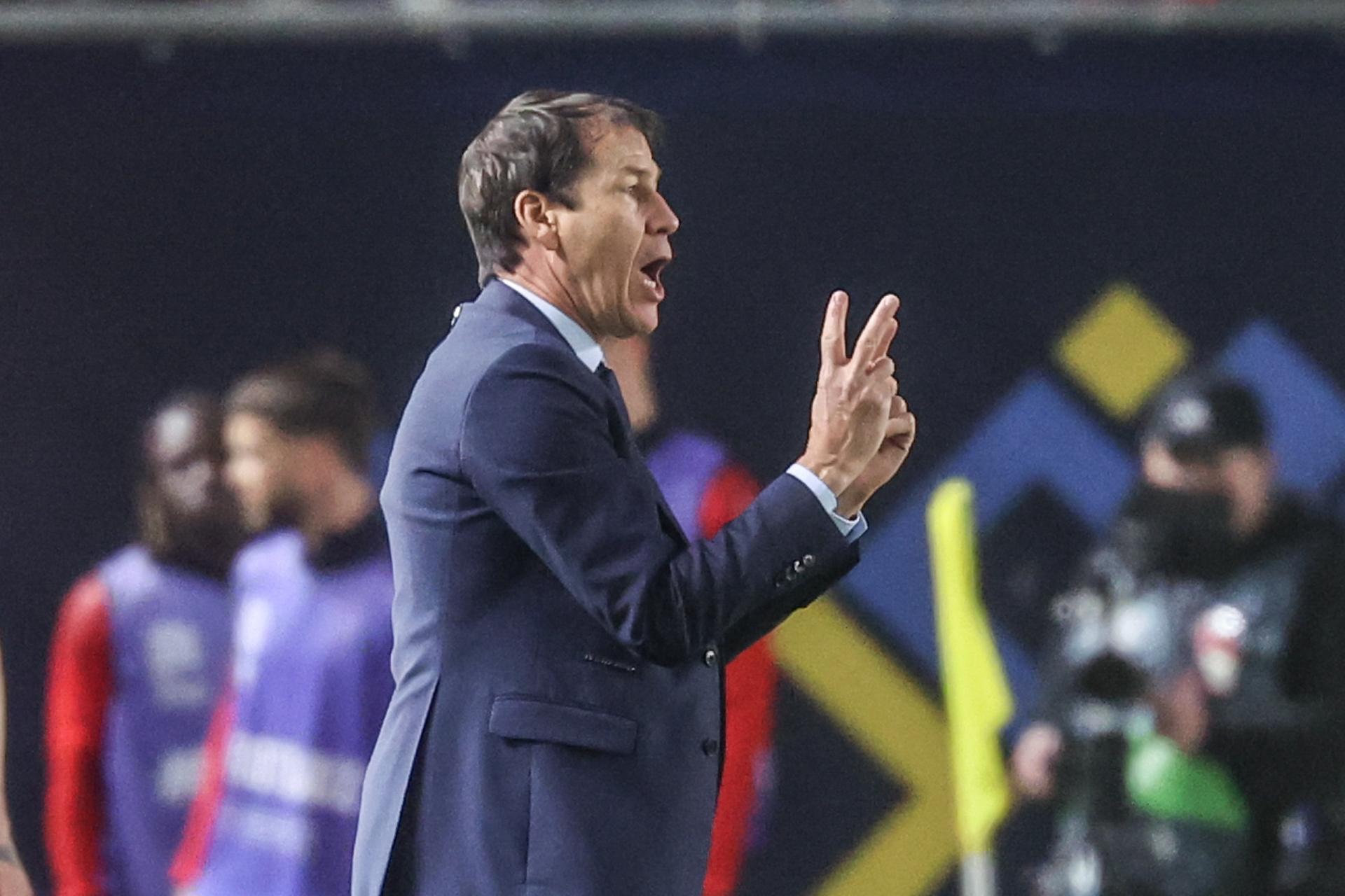 Belgium's head coach Rudi Garcia gestures during a soccer game between Belgian national team the Red Devils and Ukraine, Thursday 20 March 2025 in Murcia, Spain, the first leg of the play-offs in the Nations League. BELGA PHOTO VIRGINIE LEFOUR
