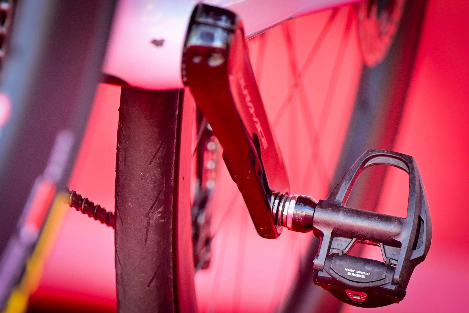 Illustration shows a clipless (clip in) pedal before the start of the men elite 'Amstel Gold Race' one day cycling race, 257,4 km from Maastricht to Valkenburg, The Netherlands, Sunday 19 April 2026. BELGA PHOTO DIRK WAEM