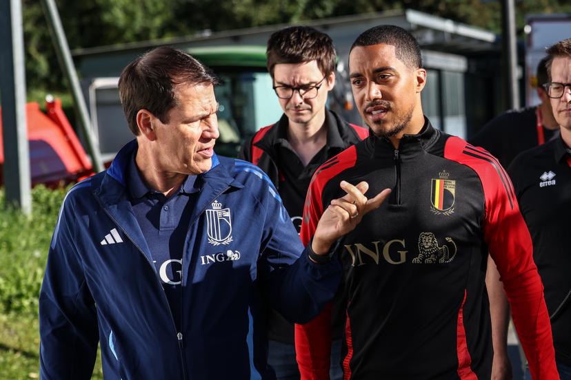 Belgium's head coach Rudi Garcia and Belgium's Youri Tielemans arrive for a press conference of the Belgian national soccer team Red Devils in Vaduz, Liechtenstein on Wednesday 03 September 2025. The team is preparing for a World Cup qualifier against Liechtenstein tomorrow. BELGA PHOTO BRUNO FAHY