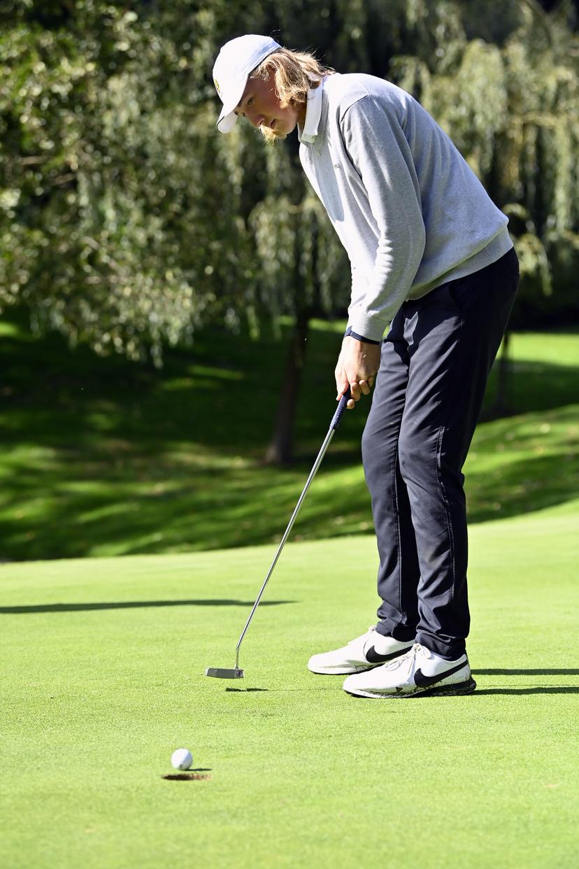 golf player Ryan Lundh pictured during the 'Golf to Paris' event organised by the BOIC-COIB Belgian olympic committee, Tuesday 4 October 2022, in La Tournette golf in Nivelles. BELGA PHOTO ERIC LALMAND