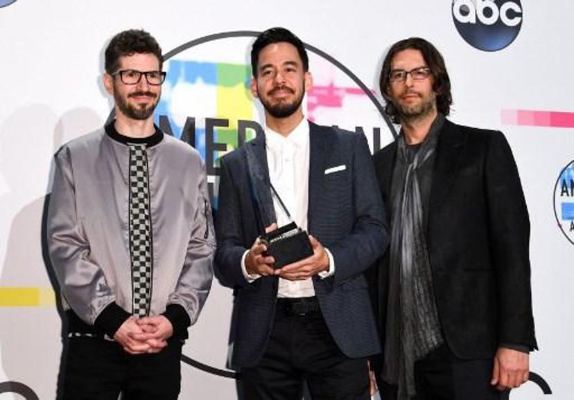 American Music Award for Favorite Alternative Rock Artist winners (L-R) Brad Delson, Mike Shinoda and Rob Bourdon of Linkin Park attend the Press Room at the 2017 American Music Awards, on November 19, 2017, in Los Angeles, California.  VALERIE MACON / AFP