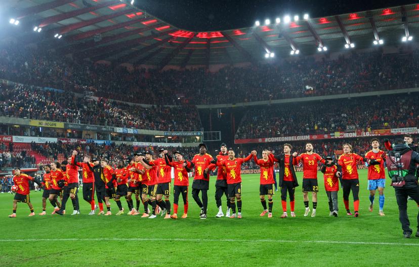 Red Devils celebrates after winning a soccer game between Belgium's Red Devils and Liechtenstein, the last FIFA World Cup 2026 qualification match, in Liege on Tuesday 18 November 2025. BELGA PHOTO VIRGINIE LEFOUR