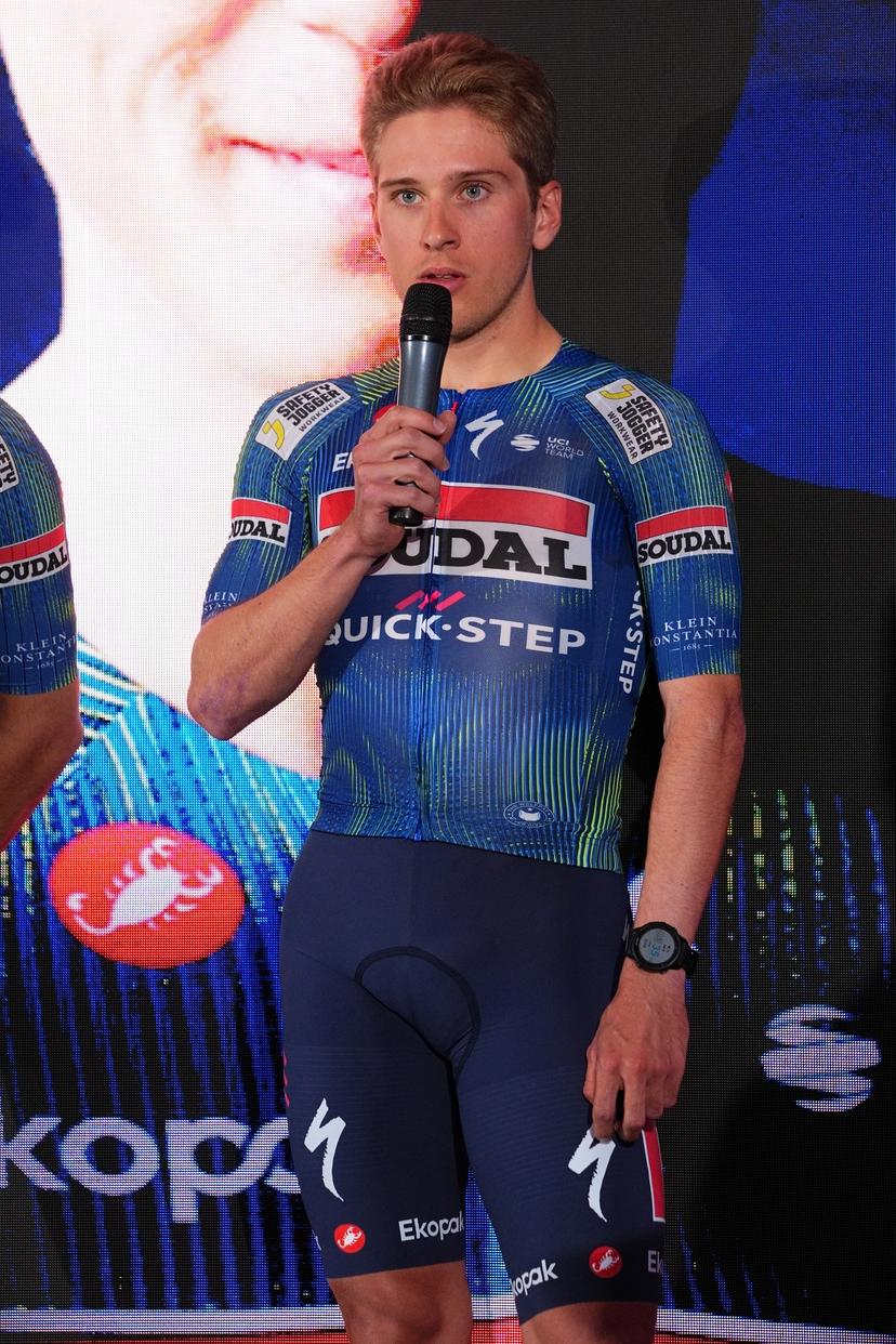 Belgian Ilan Van Wilder pictured during the team presentation of the Soudal Quick-Step cycling team in Calpe, Spain, Thursday 08 January 2026. BELGA PHOTO JOMA GARCIA