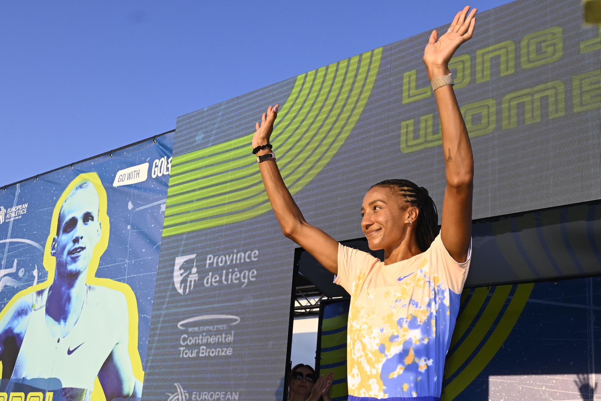 Belgian Nafissatou Nafi Thiam pictured at the 2026 edition of the 'Meeting International d'Athletisme de la Province de Liege' athletics event in Liege, Wednesday 15 July 2026.  BELGA PHOTO ERIC LALMAND