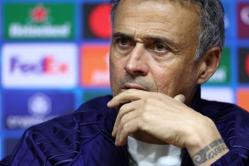 Paris Saint-Germain's Spanish head coach Luis Enrique attends a press conference at Villa Park in Birmingham, central England, on April 14, 2025 on the eve of their UEFA Champions League football match against Aston Villa.  FRANCK FIFE / AFP